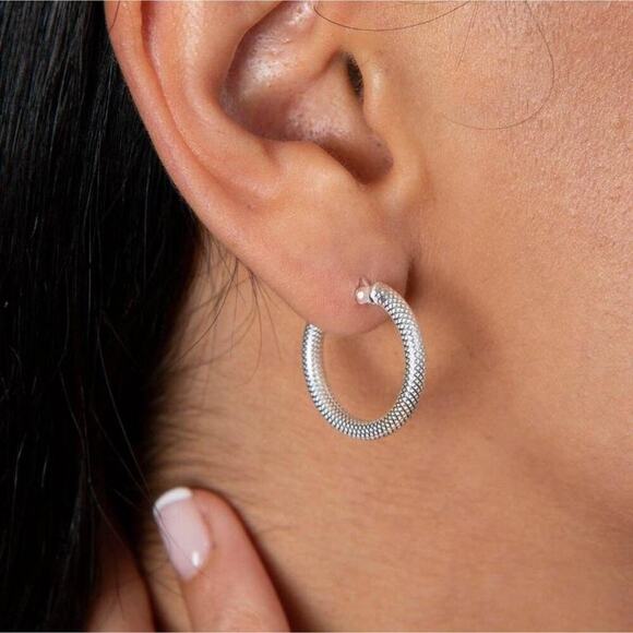 Women’s Textured Hoop Earrings | 925 Sterling Silver | Classic & Elegant Style - Picture 1 of 2